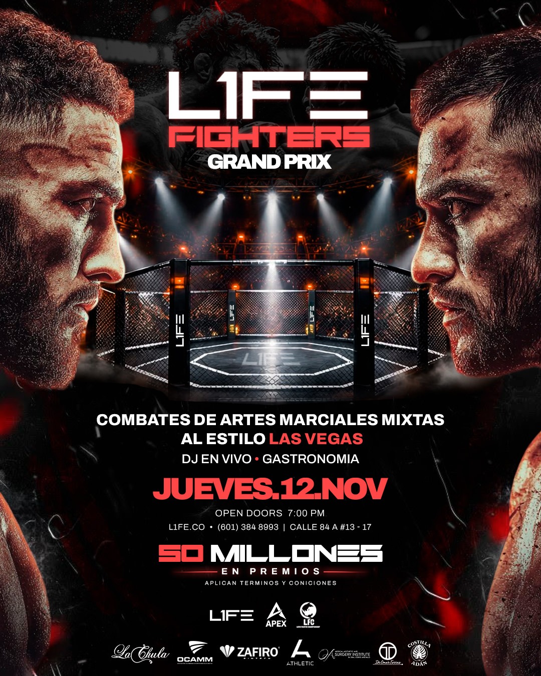 L1FE Fighters Grand Prix: dos peleadores frente a frente con el octágono al fondo